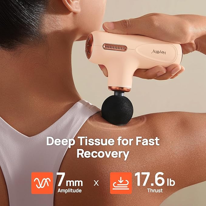 Super Mini Massage Gun Deep Tissue, Samll Massager Gun with 5-Speed & 4 Heads, Portable Handheld Massager Quiet for Home/Gym/Office/Travel, Muscle Massager Gift for Men & Women, Athletes, Cream - Bloomnest