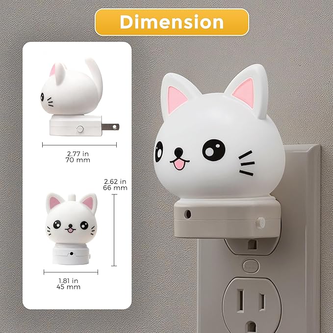 L LOHAS LED Plug in Night Light for Kids, 3D Cute Cat Night Lights with Dusk to Dawn Sensor, RGB+Soft White 3000K Cat Night Light, Christmas Birthday Gift Nightlight for Kids, Room Decor - Bloomnest