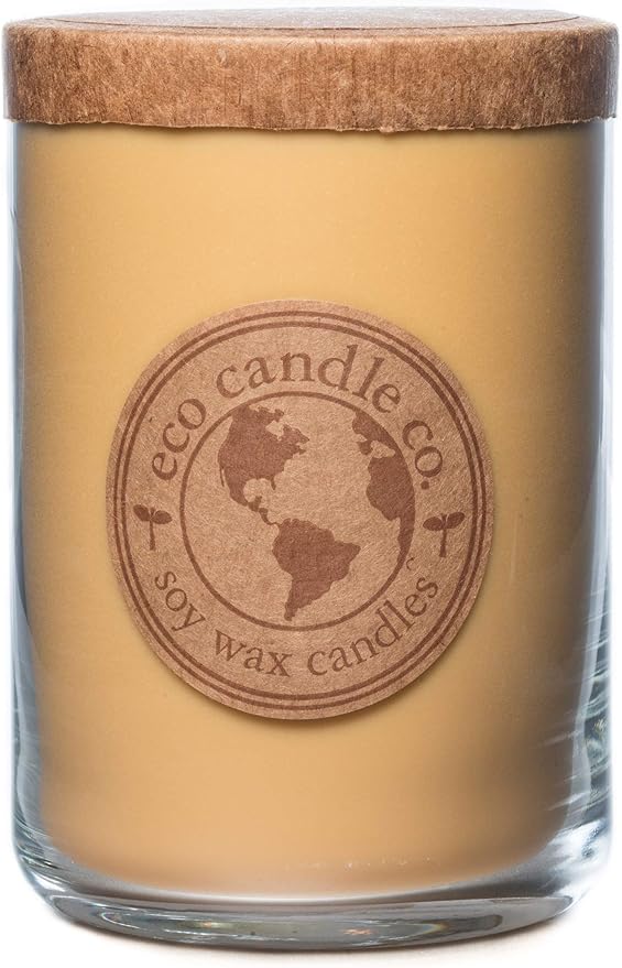 ECO CANDLE CO. Recycled Candle, Caramel Rum Cake, 26 oz. - Scents of Caramel, Rum, Maple, Almond, Pear, & Vanilla - 100% Soy Wax, No Lead, Kraft Paper Label & Lid, Hand Poured - Bloomnest