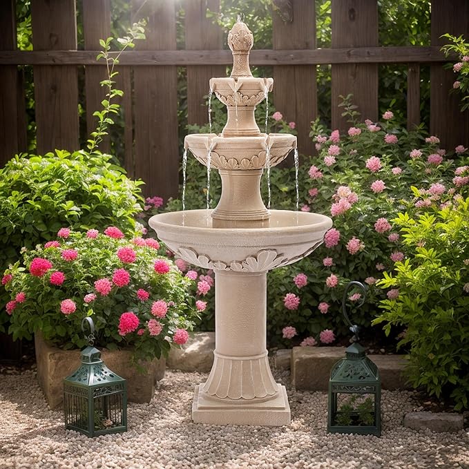 MAGIC UNION Outdoor Garden Water Fountains, 48.4''H Italian Style Fountains and Waterfalls Outside, 3-Tier Large Bubbler Cascading Indoor Floor Water Fountain Features with Pump for Home Yard Decor - Bloomnest