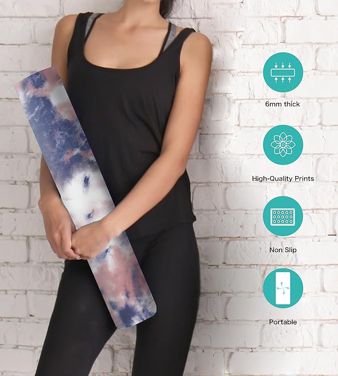 Non Slip Yoga Mat TPE Workout Mat for Men Women, Thick Workout Mat with Carrying Strap, Fitness Mats for Exercise, Yoga, Fitness, Pilates, Floor Workouts (72" x 24" x 6mm) - Bloomnest