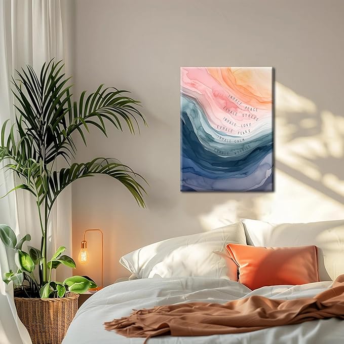 Mental Health Wall Art, Therapy Office Pictures Wall Decor, Inhale Exhale Meditation Art Paintings, Inspirational Canvas Prints, Therapist Artwork for Meditation Room Calming Corner, Framed 16x24 Inch - Bloomnest