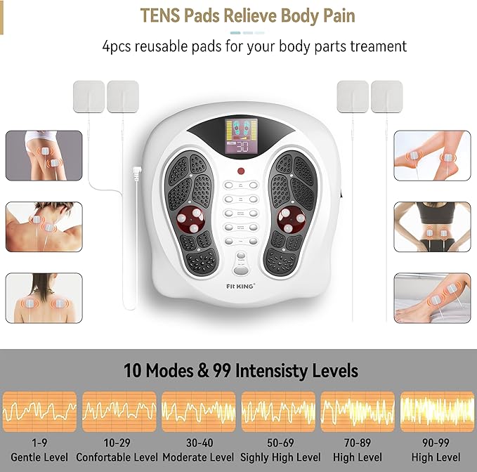 FIT KING Neuropathy Pain Relief for Feet Massager, EMS Foot Massager for Neuropathy with TENS Pads, Foot Circulation Stimulator for Plantar Fasciitis, Diabetes Feet Pain Relief - Bloomnest
