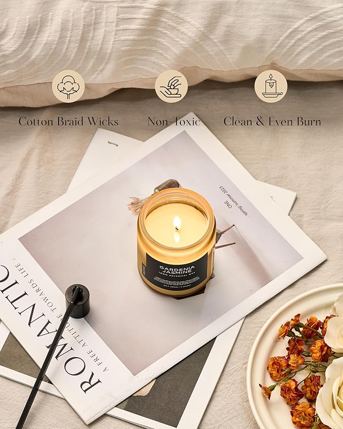 M&SENSE Gardenia Jasmine Scented Candle, 50 Hours Slow Burning Clean Non Toxic 7.05oz 2 Wicks Highly Scented Aromatherapy Candle for Housewarming Gifts, Long Lasting Fragrance for Bath & Office - Bloomnest