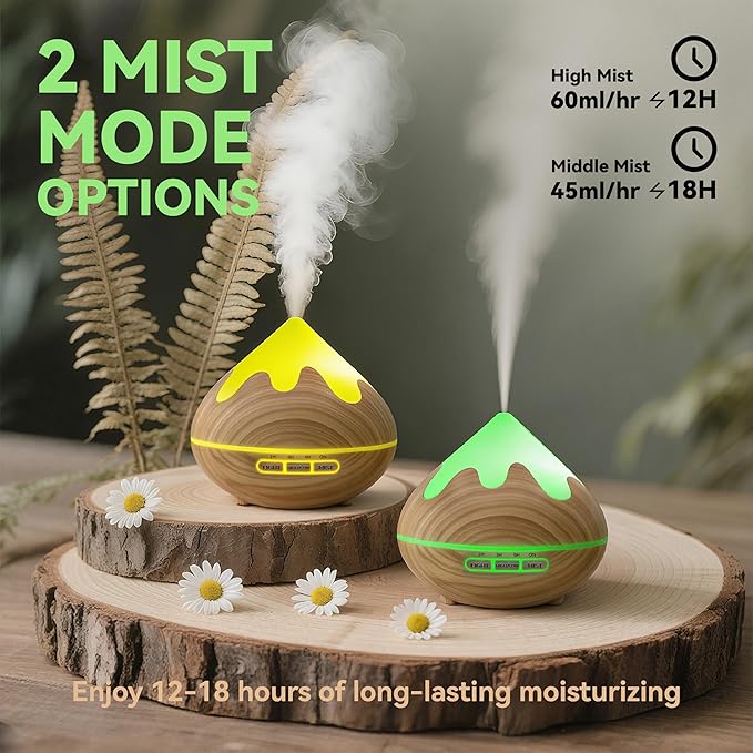 500ML Essential Oil Diffuser, Aromatherapy Diffuser with Remote Control, Multifunctional Air Diffusers for Home Office Room, Fragrance Aroma Diffuser with 7 Color LED & 2 Mist Mode, Brown - Bloomnest