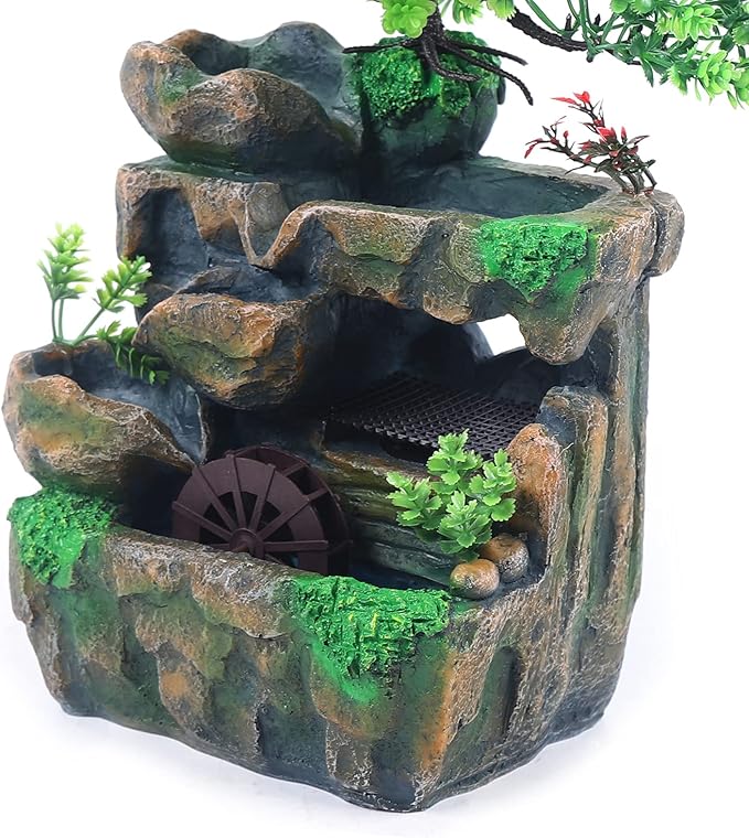 Tabletop Fountain Rockery, Small Waterfall Water Fountains Indoor, Mini Desktop Waterfall with Water Pump Atomizer for Home Office Bedroom Desk Decoration