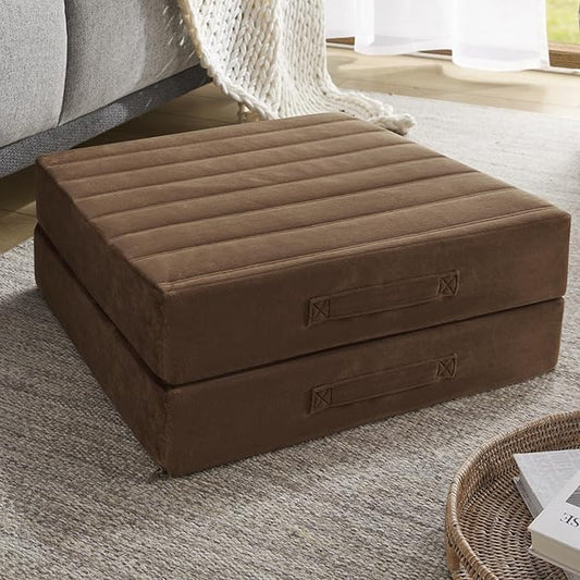 Codi High Density Foam Floor Pillow 2 Sets, 5" Thick Large Meditation Cushions Seating for Adults and Yoga Sitting, Washable Thick Couch Cushion with Soft Tufted Covers - 22 inch Coffee