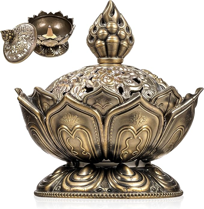 Classic Lotus Incense Burner Vintage Lotus Incense Burner Holder Mini Lotu Cone Incenses Holder Charcoal Lotuss Flower Shaped Incenses Holders Classic for Stick and Metal, 2.75 X 2.87inch - Bloomnest