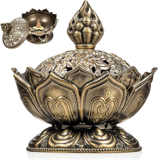 Classic Lotus Incense Burner Vintage Lotus Incense Burner Holder Mini Lotu Cone Incenses Holder Charcoal Lotuss Flower Shaped Incenses Holders Classic for Stick and Metal, 2.75 X 2.87inch - Bloomnest