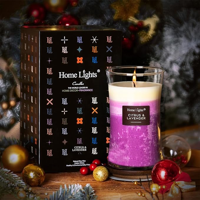 HomeLights 3-Layer Candles for Home Scented, 21.52 OZ Natural Soy Wax Scented Candles Burns Up to 100 Hours, Large Jar, Citrus & Lavender - Bloomnest