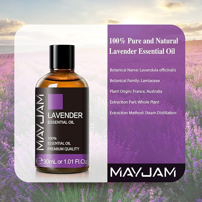 Lavender Essential Oil 30ML/ 1.01FL.OZ, MAYJAM Pure Aromatherapy Lavender Oil for Massage, Diffuser, Soap Making, Long Lasting Scents - Bloomnest