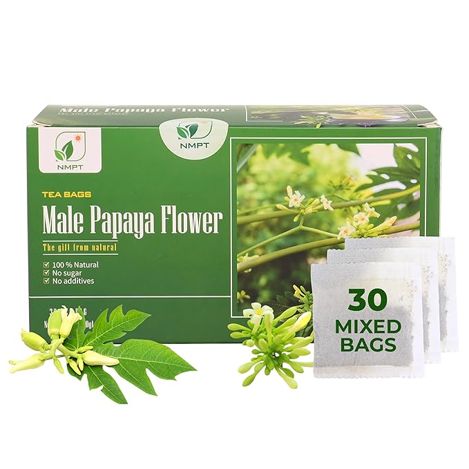 NMPT Dried Papaya Flower Tea, Mixed Bag, Carica Papaya Flower & Celastrus Hindsii Tea, Organic Herbal Tea, 30 Count, Gluten Free, Dairy Free, Sugar Free, Energy Boost & Health Support - Bloomnest