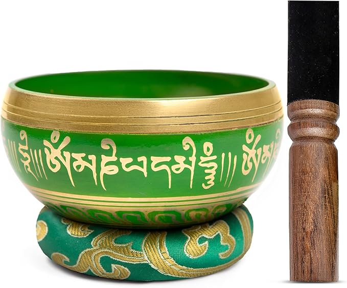 Tibetan Singing Bowl Set Brass - Master Healing Grade - Authentic Handcrafted Sound Bowl by Himalayan Bazaar (Black and Red)