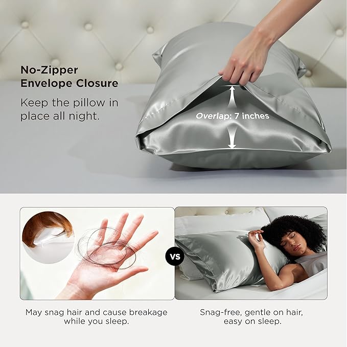 Bedsure Satin Body Pillow Pillowcase - Similar to Silk Body Pillow Cover Case with Envelope Closure,Cooling and Silky Long Pillowcase for Hair and Skin,Grey,20x54 Inches - Bloomnest