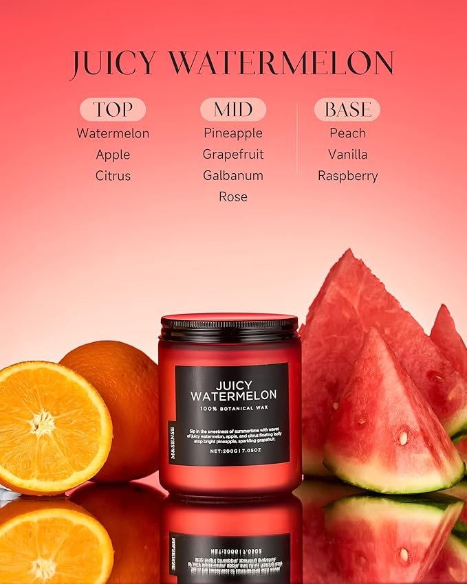 M&SENSE Juicy Watermelon Scented Candle, 7.05oz 50 Hours Clean Non Toxic Natural Soy Wax Long Lasting Candle for Women Men, 2 Wick Fruit Scent Home Fragrance Home Decor for Housewarming Gifts - Bloomnest