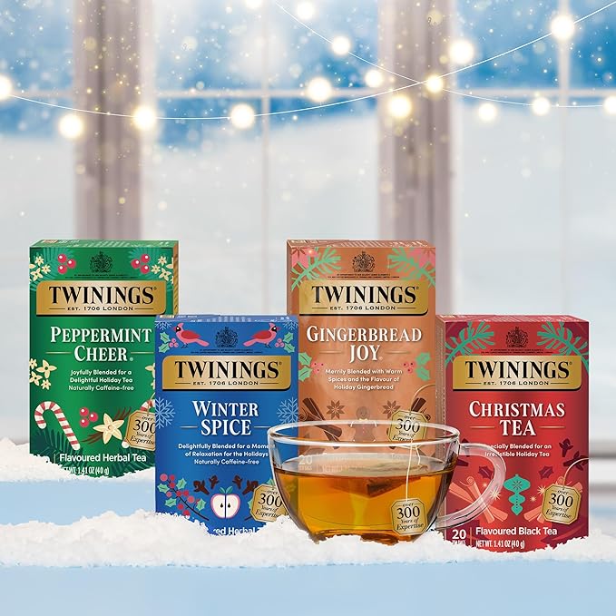 Twinings Holiday Variety Pack Tea Bags, Christmas Tea, Winter Spice, Gingerbread Joy, Peppermint Cheer, 20 Count (Pack of 4), Enjoy Hot or Iced, 80 Teabags - Bloomnest