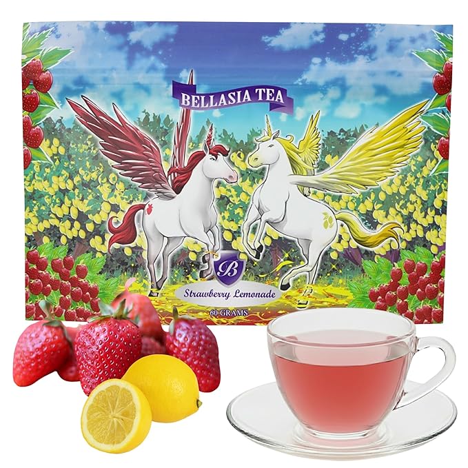 Bellasia Tea Strawberry Lemonade for Kids Using Real Fruit Pieces - Caffeine Free Herbal Tea with Real Ingredients & Balanced Flavor- Add Loose Leaf Tea to Your Child’s Routine for A Fun & Tasty Drink - Bloomnest