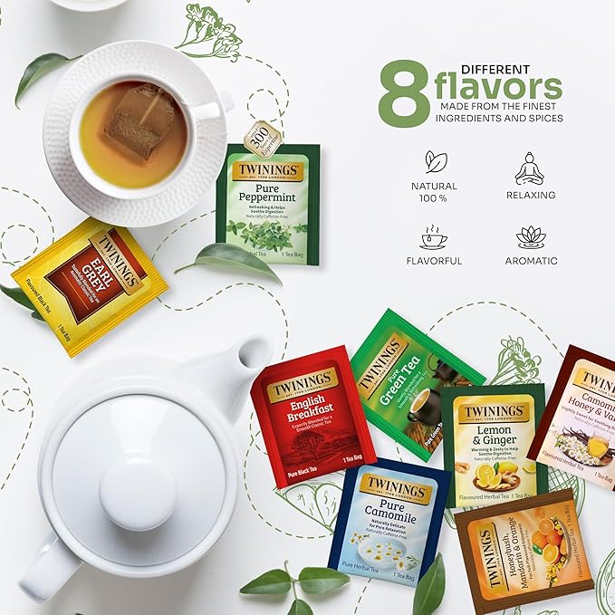 Twinings 48 Tea Bags Herbal Variety Pack – 8 Flavors Individually Wrapped, Mix of Black, Green, and Herbal Teas, Perfect Tea for Any Occasion - Bloomnest