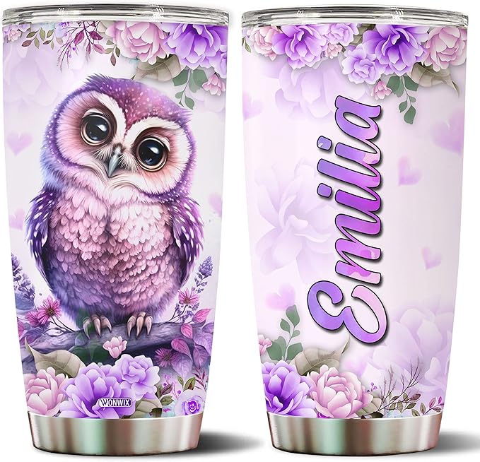 Personalized Owl Tumbler Customized Name Owls Mug Gifts For Men Women Custom Water Bottle Cups 20oz Gift For Girls Valentine Birthday Christmas Insulated Stainless Steel Coffee Cup With Lid - Bloomnest