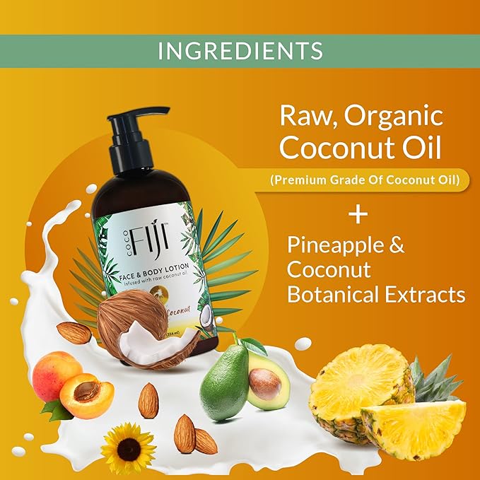 Coco Fiji Face & Body Lotion Infused With Coconut Oil | Lotion for Dry Skin | Moisturizer Face Cream & Massage Lotion for Women & Men | Pineapple Coconut 12 oz, Pack of 1 - Bloomnest