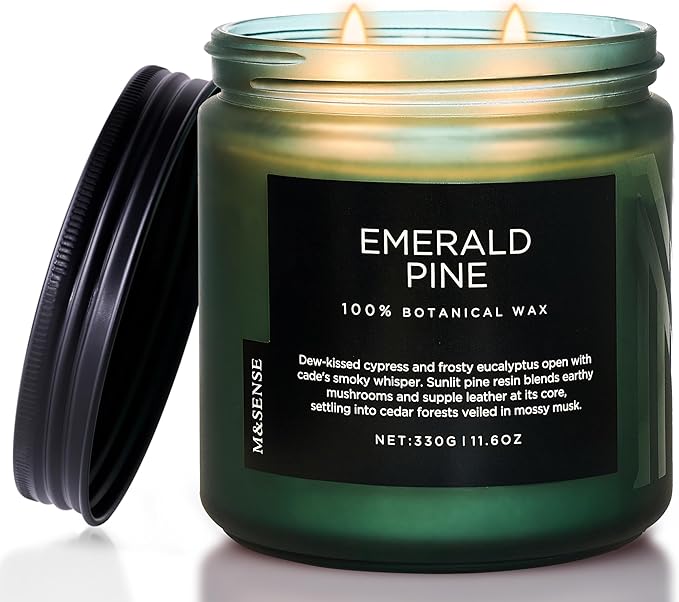 M&SENSE Pine Scented Candles Natural Soy Wax Clean Non Toxic 11.6oz 70 Hours Large Long Lasting Christmas Winter Scented 2 Wicks Candle Gift for Holiday & Family Friends Teachers - Bloomnest
