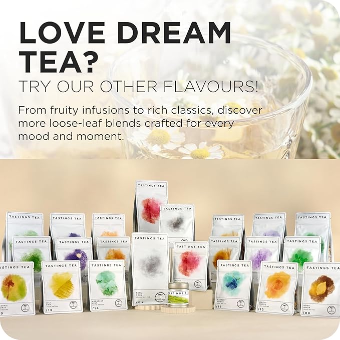 Tastings Tea Dream Loose Leaf, 8 oz | Calm Herbal Sleep Blend with Chamomile, Valerian & Lemon Grass | Natural Antioxidants for Wellness & Bed | Small Batch & Sustainably Sourced | Resealable Pouch - Bloomnest