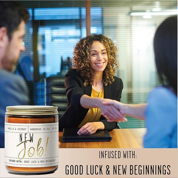 New Job Gifts for Women, Congratulations Gifts for Women - 'New Job Candle, w/Vanilla & Coconut I Job Promotion Gifts for Women I Leaving Job Gifts I Goodbye Coworker Gift I 50Hr Burn, Made in USA - Bloomnest