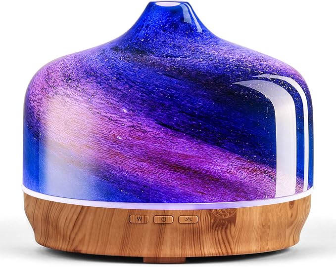Porseme 500ml Glass Essential Oil Diffuser Aromatherapy Ultrasonic Cool Mist Humidifier 15-21 Running Hours Waterless Auto-Off Air Diffusers for Sleeping Yoga Office Working Spa and Rest (Galaxy) - Bloomnest