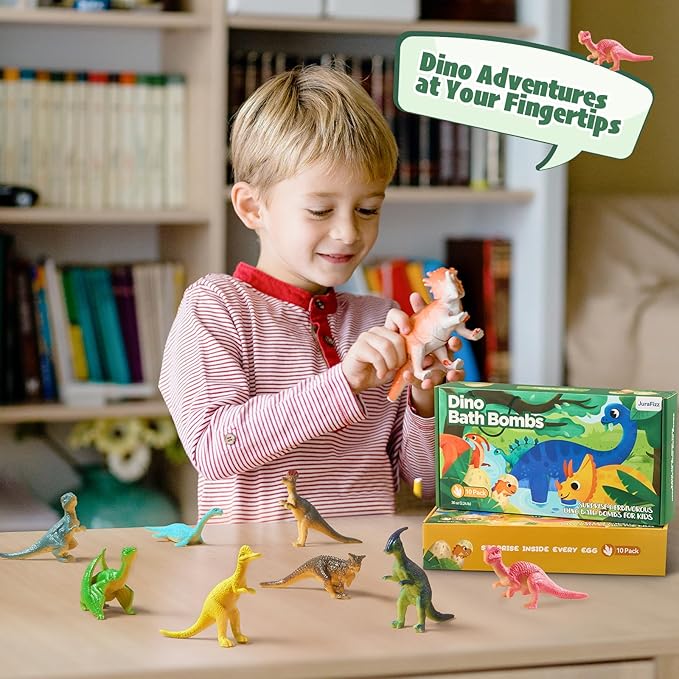 Dinosaur Bath Bombs for Kids with Surprise Inside, 20 Pack Natural Dino Egg Bath Bombs with Exclusive Carnivorous & Herbivorous Dinosaur Toys, Birthday Party Favors for Boys, Girls - Bloomnest