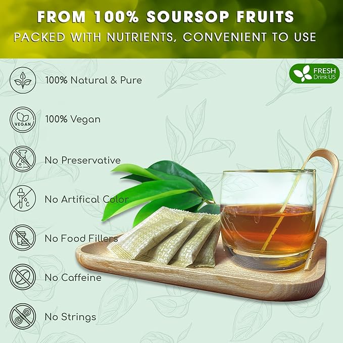 FreshDrinkUS, 60 Premium Soursop Graviola Fruit Tea Bags, 100% Natural and Pure from Soursop Fruits, Made With Natural Materials-Corn Fiber Tea Bag, Sugar/Caffeine/Gluten Free, Hoja Guanabana Tea - Bloomnest