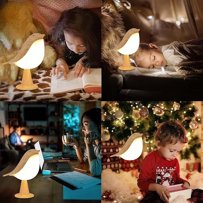 Desk Lamp, Bird-Shaped Bedside Lamp with Triple Color Temperature and Touch Sensor,Cordless Kid's NightLight with Rechargeable Battery-ldeal for Bedroom Nightstands (Yellow) - Bloomnest