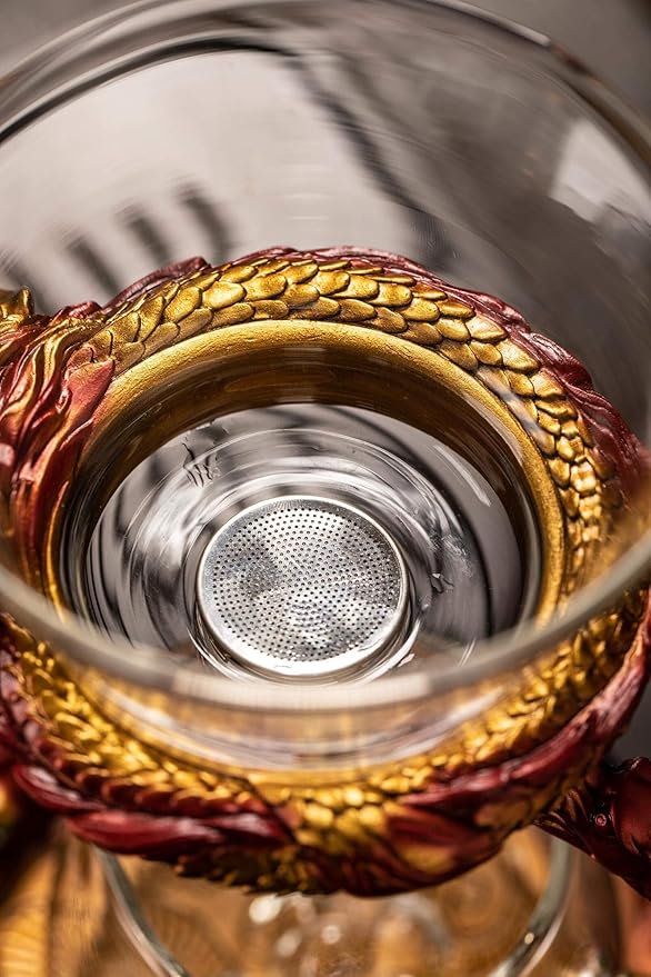 Glass Teapot Set with Infuser Semi Automatic Dragon Tea Set (Red golden teapot) - Bloomnest