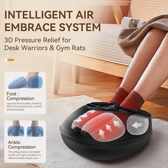 Shiatsu Foot Massager Machine - Toasty Toes Heaven! Heat Surge Technology for Couch Potatoes & Workaholics, Deep Kneading Therapy, Ergonomic Contoured Design - Bloomnest