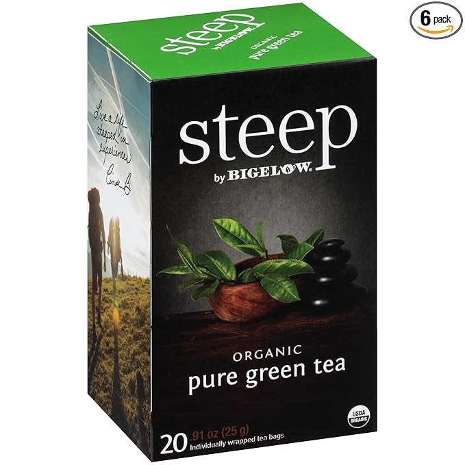 steep Organic Pure Green Tea, Caffeinated, 20 Count (Pack of 6), 120 Tea Bags Total - Bloomnest