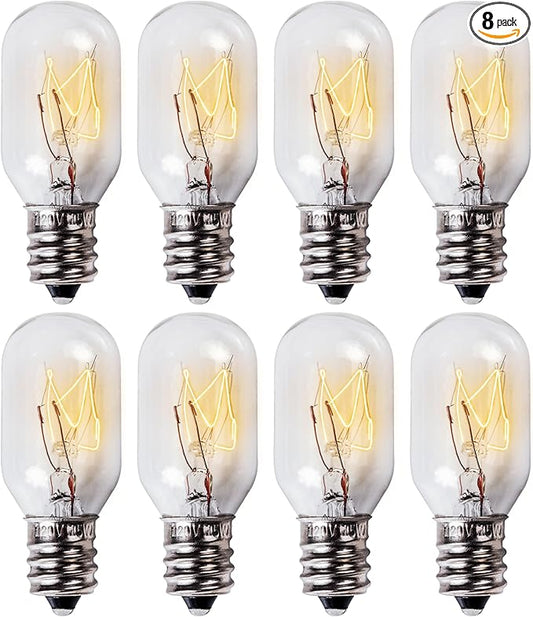 Canamax T20 E12 Salt Lamp Bulb 120V 15W - Warm White Light 2700K 80lm, E12 Candelabra Base - Compatible with Himalayan Salt Rock Lamps & Baskets, Scentsy Plug-in Wax Warmers, Night Lights - Pack of 8 - Bloomnest