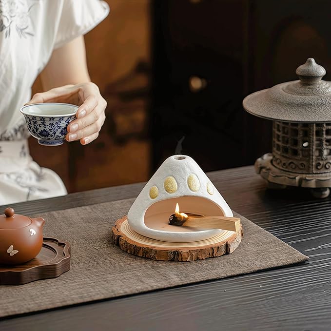 Handmade Ceramic Palo Santo Holder Burner & Sage Holder - Mini Tabletop Chiminea Burner Tray with Ash Catcher, Decorative Incense Holder for Spiritual Meditation & Yoga - Bloomnest