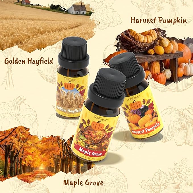Harvest Fragrance Oils Set, Essential Oil for Diffuser, Fall Diffuser Oil, Use for Soap Candle Making-Crisp Apple cider, Pear&Honey, Golden Hayfield, Maple Grove, Harvest Pumpkin,Autumn Fig - Bloomnest