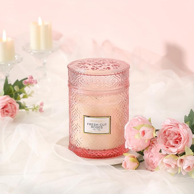 Rose Scented Candles,Pink Candles Gifts for Women, Luxury Large Decorative Candle in Glass, 19oz Natural Soy Wax for Home - Bloomnest