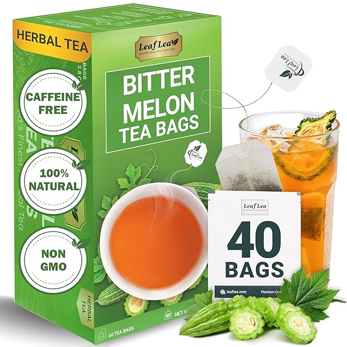 LeafLea Natural Bitter Melon Tea Bags, 40 Cundeamor Herbal Tea Bags – Melon Amargo Gohyah Fruit Tea | Wellness & Digestion Support | Caffeine-Free, Non-GMO, Sugar-Free, Vegan - Bloomnest