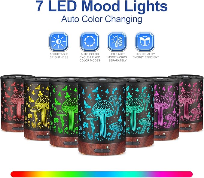 Essential Oil Diffuser- Aromatherapy Diffuser with7 Colors Light and Auto-Off for Women Metal Cool Mist Humidifier for Home and Office for Mom Women（Mushroom + Bee） - Bloomnest
