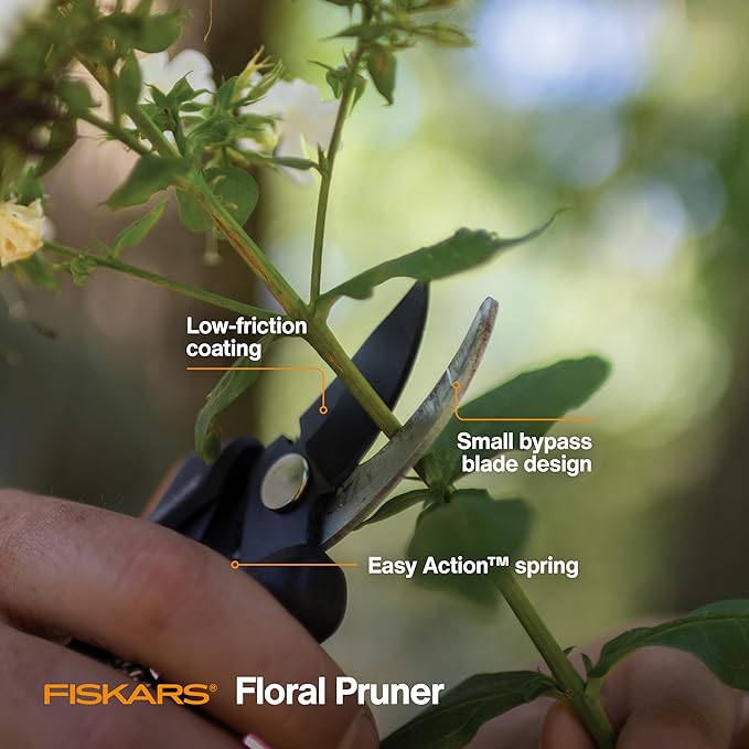 Fiskars Floral Pruning Shears - Plant Cutting Scissors/Garden Clippers For Deadheading and Working with Flowers - Black/Orange - Bloomnest