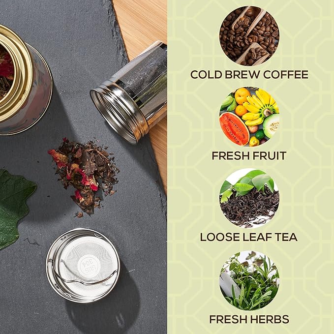 LeafLife Premium Bamboo Tea Bottle for Loose Tea - Tea Infuser Bottle - Tea Gifts - Insulated Water Bottle/Coffee Tumbler/Tea - Tea Gift Set, Tea Accessories - Tea Tumbler 17oz