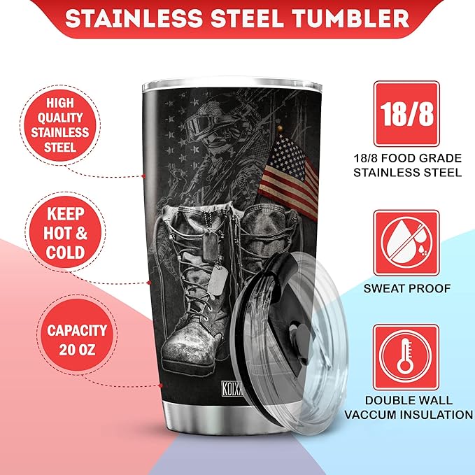 Veterans Day Gifts For Men Husband Stainless Steel Travel Cup With Lid 20oz Veteran Coffee Tumbler Inspiration Gifts Soldier Army Military Gift Ideas Cool Things For Veterans - Bloomnest
