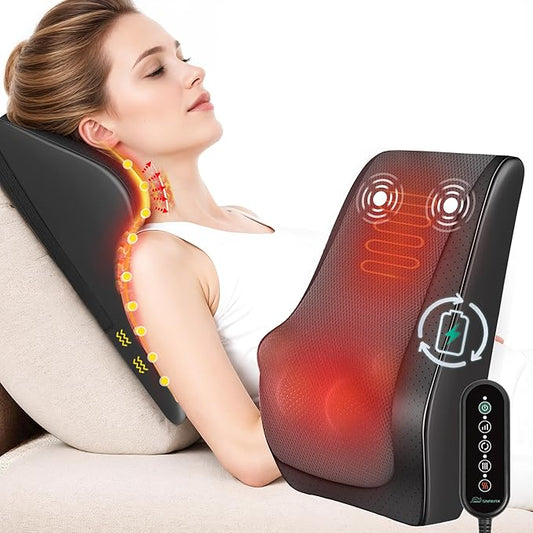Cordless Shiatsu Neck Massager with Heat & Vibration, Back Neck Shoulder Massager for Pain Relief Deep Tissue, 4D Kneading Back Massage Pillow, Rechargeable Portable Massage, Gifts for Mom,Dad - Bloomnest
