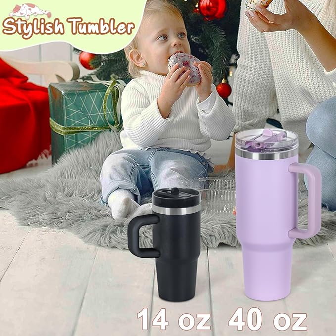 Cosictic 14 Oz Flip Straw Tumbler with Handle for Kids, Stainless Steel Double Wall Insulated Cup for Children with Flip Top Lid, 14 Oz Leak-proof Cups for Kids,Black - Bloomnest