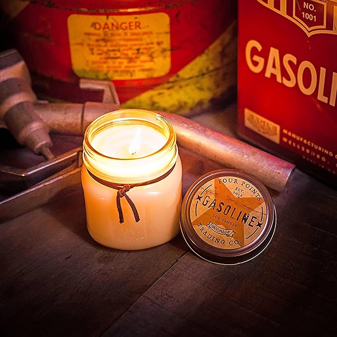 Gasoline Scented Candle 8 oz - Soy Aromatherapy Candle with Jar - Great Gift for Birthday, Anniversary, Christmas, New Year, House Warming and More - Four Points Trading Co. - Bloomnest