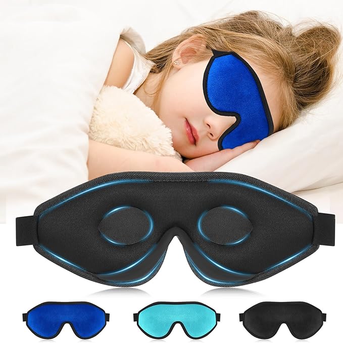 Coume Sleep Mask for Kids 3D Sleeping Blindfold Memory Foam Contoured Eye Mask with Blocking Light with Adjustable Strap(Dark Blue) - Bloomnest
