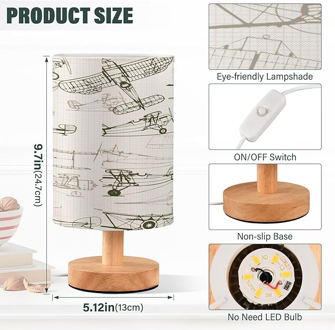 Vintage Airplane Transports LED Table Lamp with USB Port Night Light Bedroom Lamps for Nightstand Living Room Dorm Home Office Desk - Bloomnest