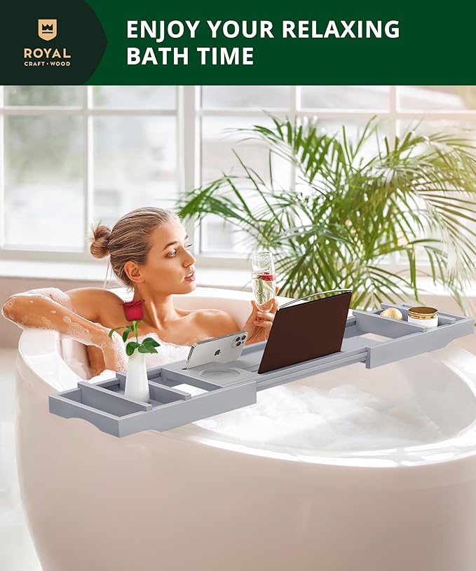 ROYAL CRAFT WOOD Premium Foldable Bathtub Tray - Expandable Bath Tray for Tub - Luxury Bathtub & Bathroom Accessories - Bloomnest
