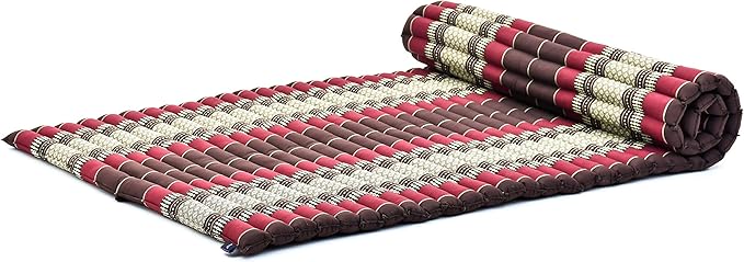Leewadee - Kapok Roll Mat – Handcrafted Folding Sleep & Relaxation Mattress from Thailand, Ideal as Guest Bed, Camping Mat, Yoga Mat or Traditional Futon, 75 x 39 inches, Brown Red - Bloomnest